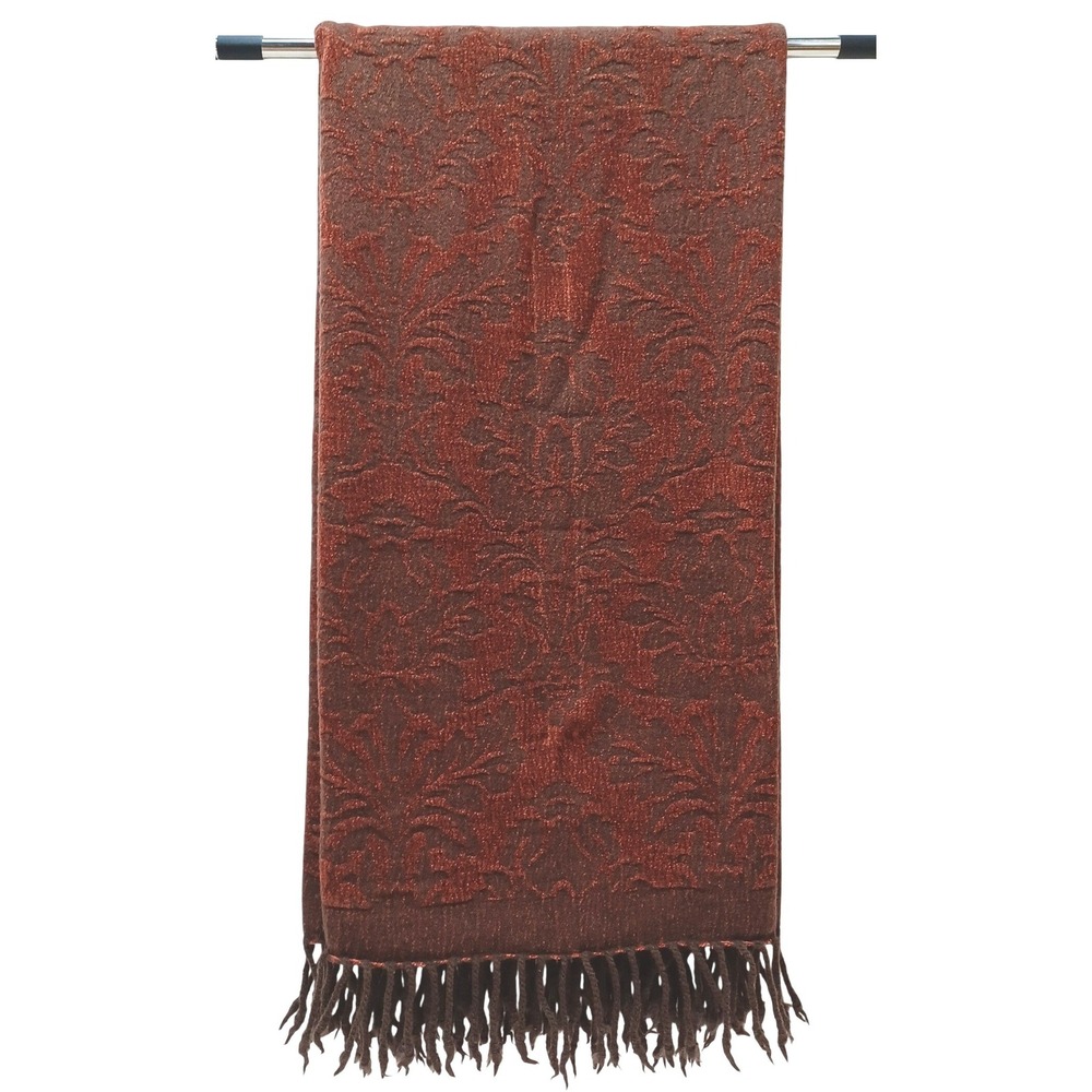 Restoration Hardware Damask Throw Blanket Brown Rust 58x46 Wool Blend